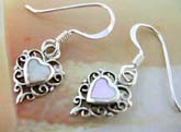 White mother of seashell and heart shape made with sterling silver French hook style earring