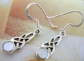 Triquetra celtic sterling silver earring holding with round mother of seashell