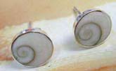 Circular sterling silver stud earring with Shiva's eye seashell stone inlaid 