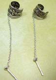 925. sterling silver threader earring with long chain holding a toe ring 