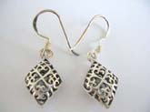 Sterling silver puff diamond shape French hook style earring with heart love filigree 
