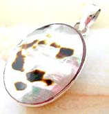 Assorted brown spotted oval shape white seashell inlay sterling silver pendant 