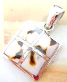 Square  sterling silver pendant with 4 mini square shape brown spotted white seashell inlay