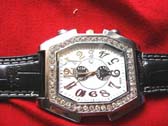 Black imitation leather strap on trendy vintage style watch
