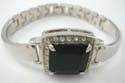Fashion bangle bracelet with square shape black cz stone set in middle and mini clear cz around it 