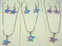 Fashion necklace and earring set, fashion necklace holding enamel star pendant; same design fish hook earring. Spring ring clasp
