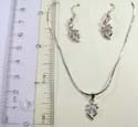 Fashion jewelry set, flower cz stone pendant necklace with spring ring clasp paired with same design fish hook earring