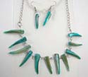 Fashion necklace and earring set, imitated shark teeth shape dyed seashell necklace paired with same design fish hook earring