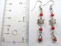 Fashion fish hook earring with 3 red faux stone paired with flower decor design