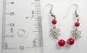 Fashion fish hook earring with 2 red faux stone and flower decor dangle