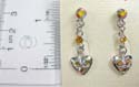 Fashion earring with post back with heart dangle hanging on bottom, mini iridescent crystal stone embedded