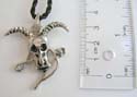 Fashion black twisted cord string necklace holding a goat skull mental pendant with a rose feature at center
