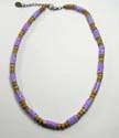 Fashion necklace with multi purple / white enamel fimo and wood beads. Lobster claw clasp