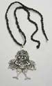 Black twisted cord fashion necklace holding an angle pendant . Adjustable for all sizes