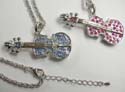 Fashion silver plated twisted necklace holding violin pendant with multi mini cz stone embedded