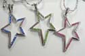 Fashion silver plated necklace holding cut-out star pendant with multi mini cz stone embedded on sides. Lobster clasp