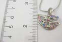 Fashion necklace silver plated holding double cut-out irregular pattern pendant with assorted color cz stone embedded