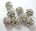 Silver plated bead in carved-in line pattern decor, circular shape design 