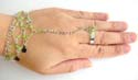 Fashion slave bracelet-ring with diamond shape light green rhinestones embedded and silvery star, leaf or heart decor